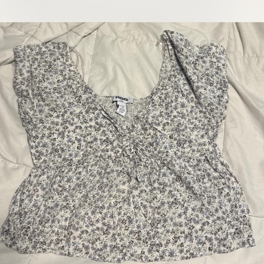 RSQ Black and White Ruffled Tie Front Peplum Blouse